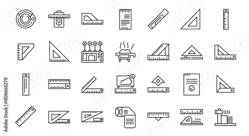 Collection of measuring tools and rulers icons set geometric construction drafting and carpentry tools linear measurement kit