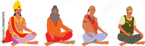 traditional king goldsmith holyman sitting pose vector illustration animation ready