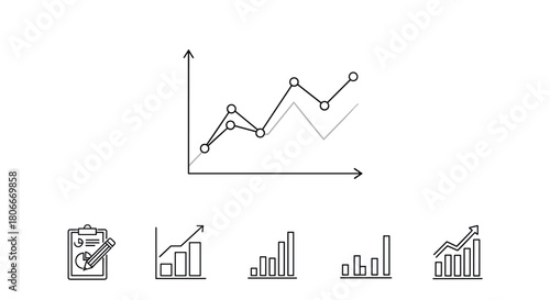 Minimalist line chart with icon set: business data and growth analysis