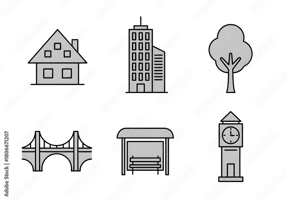 Fototapeta premium Collection of urban infrastructure and architectural icons