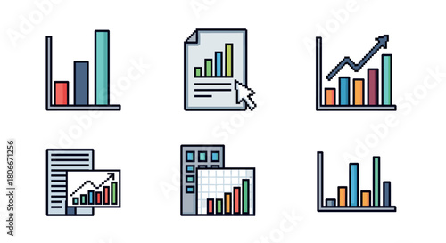 Minimalistic data chart icons for business analytics and reporting