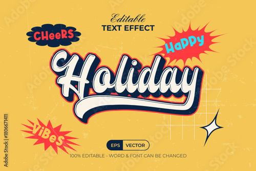 Retro Holiday Text Effect Style. Editable Vintage Bold Title Design.