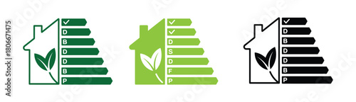 Energy efficiency rating and eco-friendly home renovation performance illustration, low consumption eco house, sustainable development, EPS 10 vector