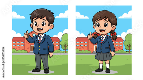 set of boy and girl school students