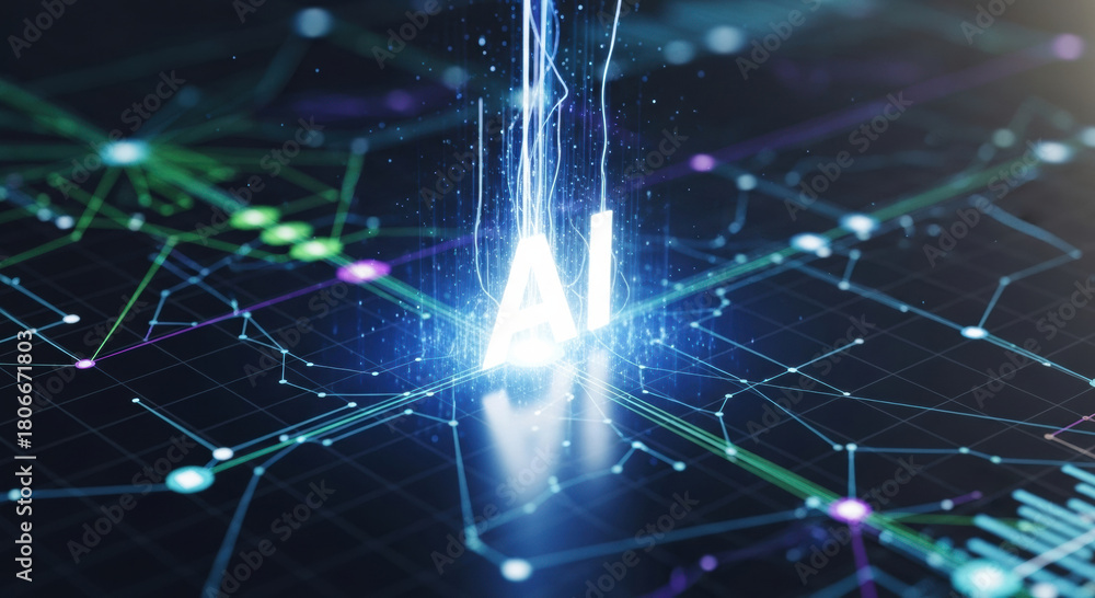 Obraz premium AI artificial intelligence representing future of automated technology. This complex network shows machine learning with data processing for advanced innovation and development