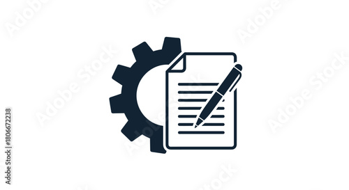 Document and gear icon in minimalist linear style for content management concepts