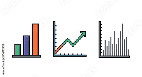 Colorful graphs and charts set display for data analysis and presentation