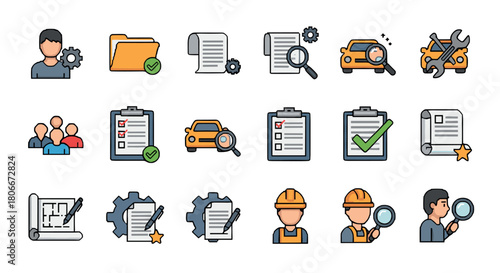 Set of business and automotive service icons in modern flat style