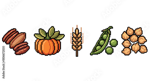 Pixel art harvest: autumn produce in retro style
