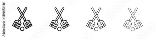 Broom-ball icons. Simple solid style. thin stroke line icons