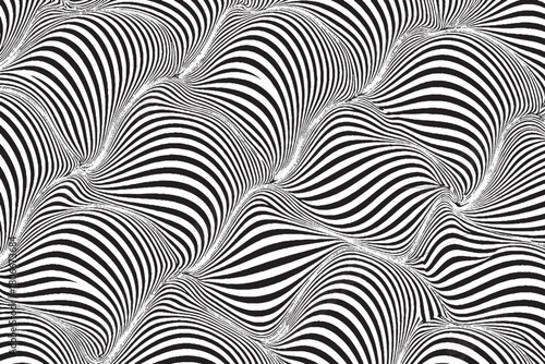 3D Topographical Black and White Line Wave Illusion Background