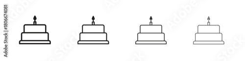 Cake icons. Simple solid style. thin stroke line icons
