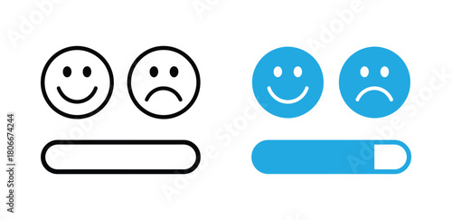 Smiley face icons showing feedback levels with ratings. Customer satisfaction scale from very bad to excellent. Colorful emojis for review, survey, and user experience design. Icons, feedback, emoji.