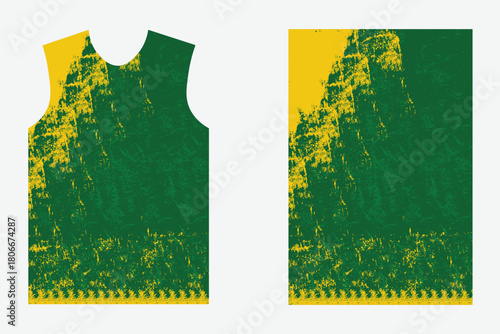Green and Yellow Distressed Sports Jersey Sublimation Print Design with Grunge Texture