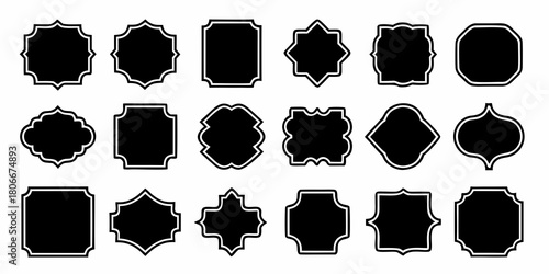 Set of decorative black and white frames and labels for design elements