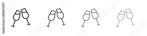 Champagne Glass icons. Simple solid style. thin stroke line icons
