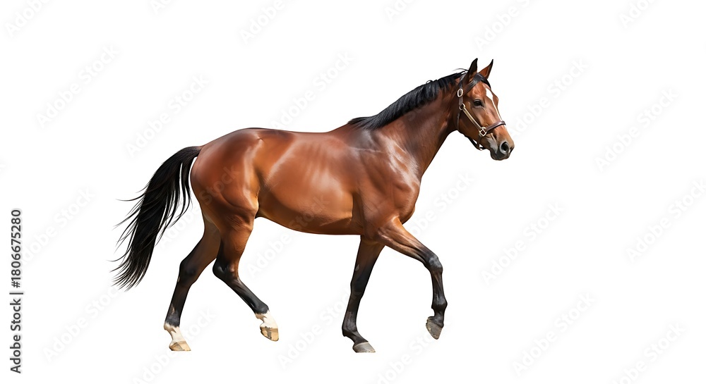 Obraz premium Majestic Brown Horse in Profile, Isolated on White Background, Elegant Pose.