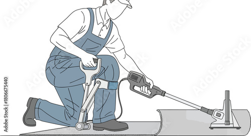 Man using carpet stretcher for carpet installation