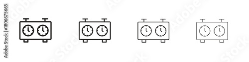 Chess clock icons. Simple solid style. thin stroke line icons