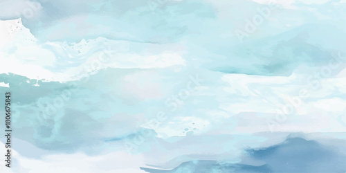 Abstract fresh and shiny winter sky. Abstract Blue sky with white clouds in sunny weather. sunny sky blue light watercolor aquarelle painting.vector illustration. Design for your date, postcard.