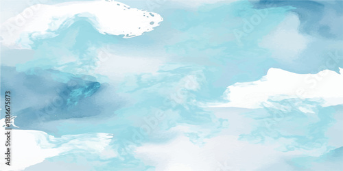 Abstract fresh and shiny winter sky. Abstract Blue sky with white clouds in sunny weather. sunny sky blue light watercolor aquarelle painting.vector illustration. Design for your date, postcard, 