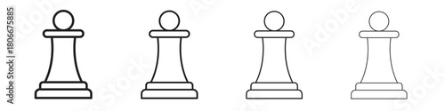 Chess pawn icons. Simple solid style. thin stroke line icons