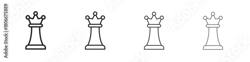 Chess queen icons. Simple solid style. thin stroke line icons