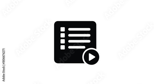 Simple icon representing a list with a play button for media or content