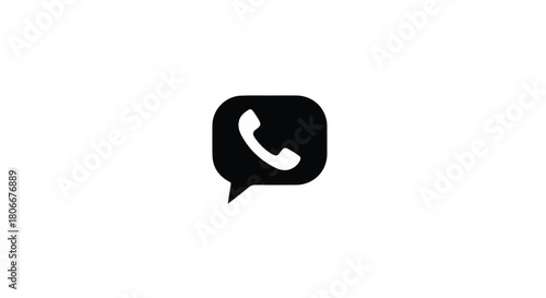 Simple black icon representing a phone call within a speech bubble, conveying communication and messages.