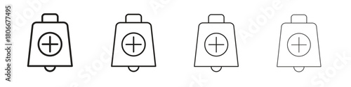 Cowbell circle plus icons. Simple solid style. thin stroke line icons