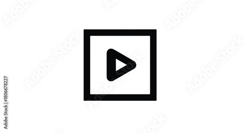 Simple black play button icon inside a square frame on white background
