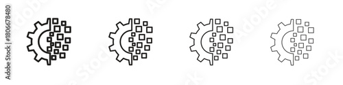 Digital transformation icons. Simple solid style. thin stroke line icons