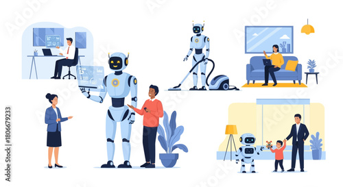 Advanced AI Robots Revolutionizing Modern Living, Enhancing Productivity at Work, Automating Home Tasks, and Enriching Family Experiences