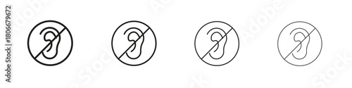 Ear deaf icons. Simple solid style. thin stroke line icons