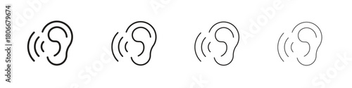 Ear icons. Simple solid style. thin stroke line icons