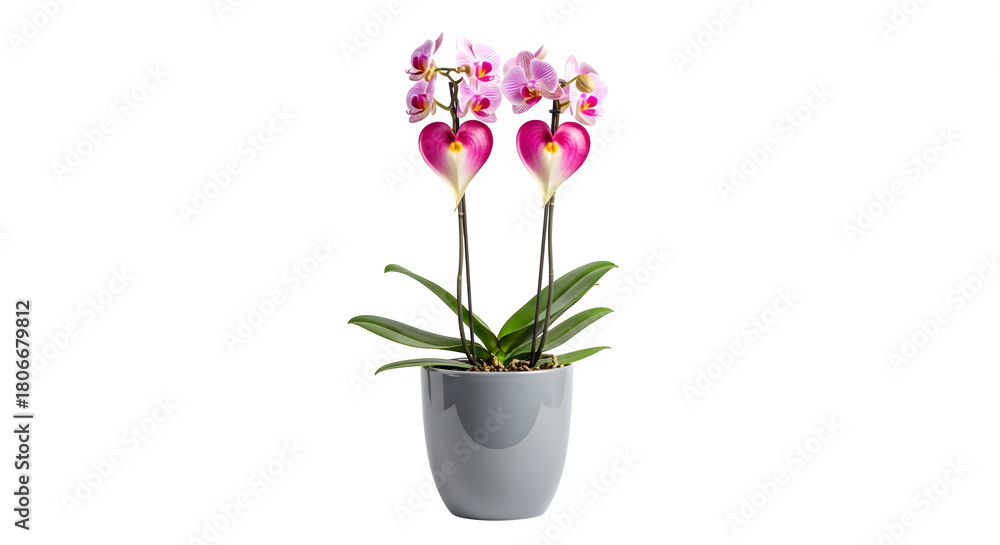 Fototapeta premium Pink orchid flowers in a pot isolated on transparent background