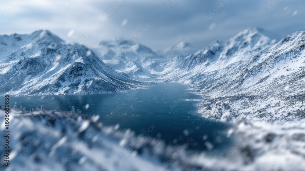 Obraz premium Snowy mountain lake landscape