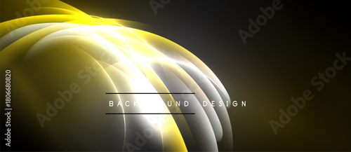 Abstract golden lines create dynamic wave pattern. Bright glow emphasizes curves, contrasting dark background. Modern design element.