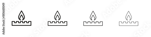 Fire burner icons. Simple solid style. thin stroke line icons