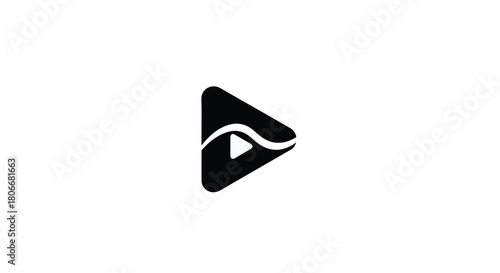 Modern black play button icon with abstract wave shape, symbolizing media and entertainment