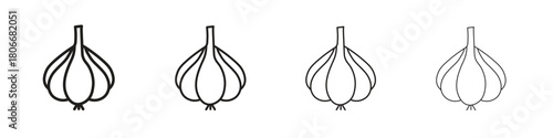 Garlic icons. Simple solid style. thin stroke line icons