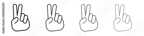 Hand peace icons. Simple solid style. thin stroke line icons