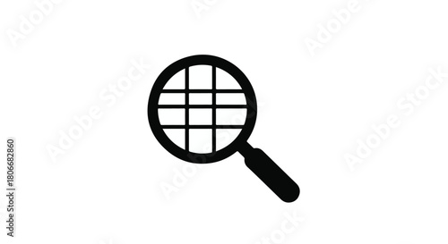 Simple magnifying glass icon with grid pattern for searching and discovery