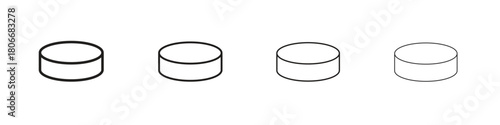 Hockey puck icons. Simple solid style. thin stroke line icons