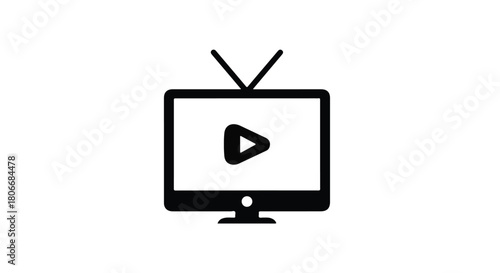 Television screen displays a play button icon, symbolizing media and entertainment.
