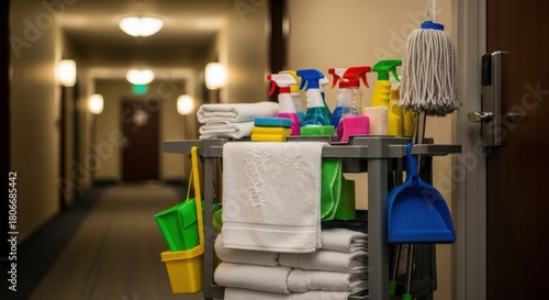 Hotel Cleaning Cart in Hallway