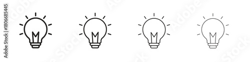 Lightbulb icons. Simple solid style. thin stroke line icons