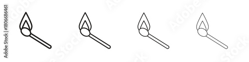 Match fire icons. Simple solid style. thin stroke line icons