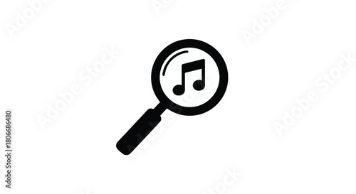 Magnifying glass focused on a musical note, symbolizing music search and discovery.