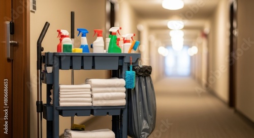 Hotel Cleaning Cart in Hallway